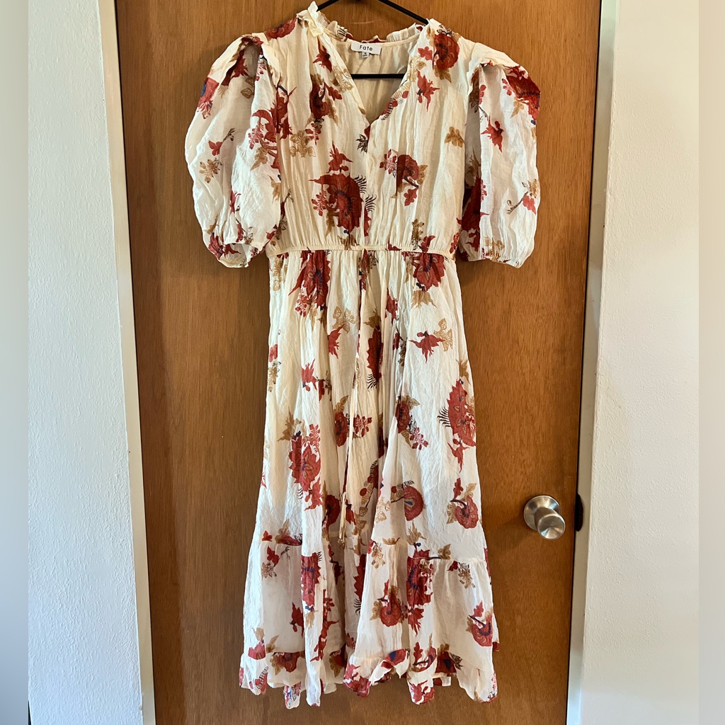 Fate Syd Midi Dress In Ivory Multi